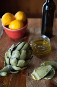 A simple way to enjoy the season is with fresh artichokes--don't overcook them--dipped in the best olive oil. Photo by Liza Gershman, from The Good Cook's Book of Oil & Vinegar