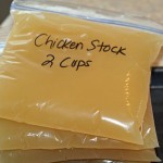 Ladle cooled stocks into freezer bags that you have already labeled with type and quantity. 